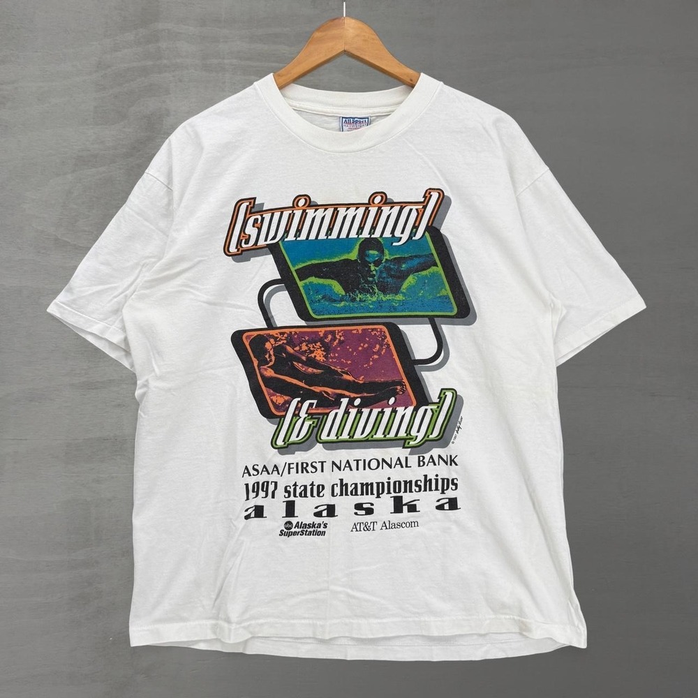 Vintage All Sport T Shirt White 1997 Alaska Swimming Diving Sport Competition XL